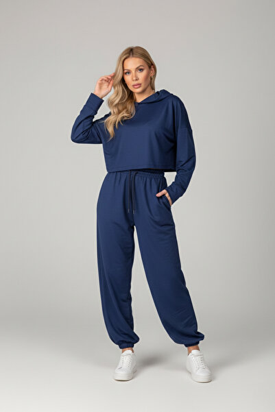 Moda Hour με κουκούλα Crop Sweatshirt Γυναικείο Σετ Φούτερ