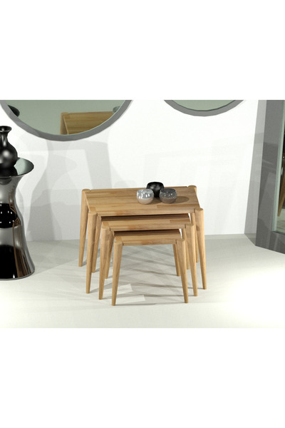 Ekübya Home % 100 Doğal Ahşap Zigon Sehpa Takımı - Yan Sehpa - Dekoratif