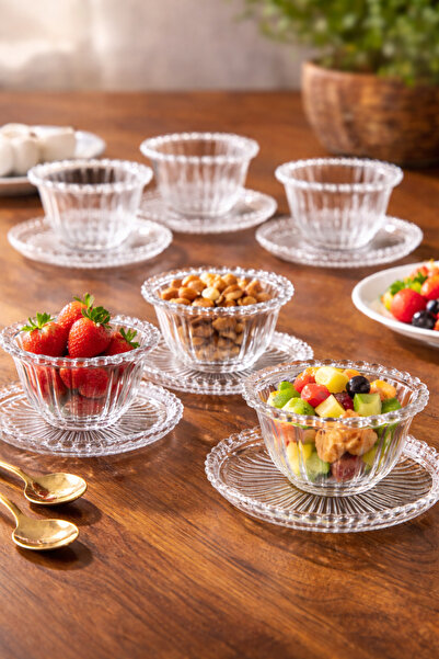 Elegant ✨ Luxury Glass Bowl and Saucer Set – 12 Pieces | Bowl Diameter 11.8 cm | Saucer Diameter 15 cm ✨