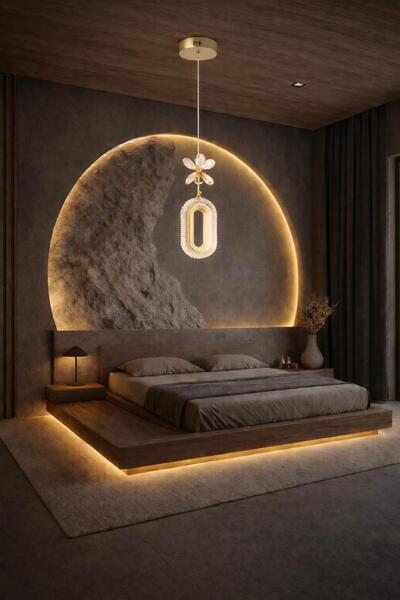 AURA LIGHTING Gold Akrilik Kristal Sarkıt 3 Renk LED Modern Avize (Beyaz Sarı...