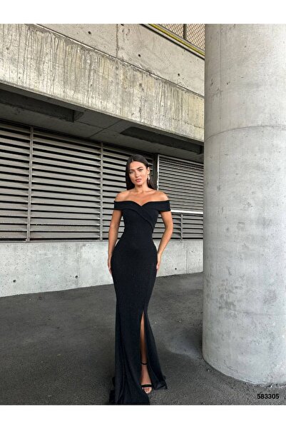 ÇEÇİM Rochie lungă de seară, argintie, cu umerii goi, în formă de pește, pent...