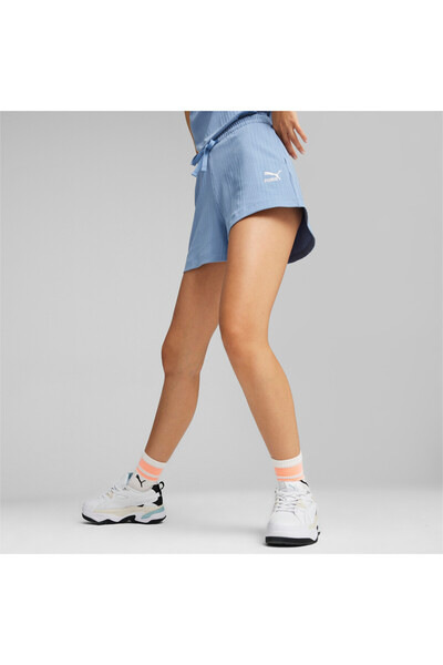 Puma Womens CLASSICS Ribbed Shorts - Blue