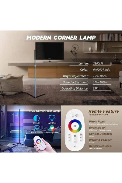 DIDA RGB LED Floor Lamp - Remote Control, Adjustable Brightness and Color Temperature - 132cm