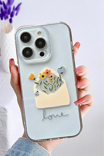 3GEN CASE İphone 14 Pro Kılıf Tatlı Çiçekler Desenli Şeffaf Silikon Kılıf