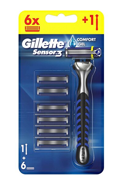 Gillette ماكينة حلاقة سنسور 3 + 6 شفرات حلاقة احتياطية