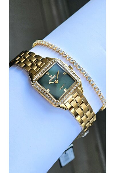 Raymond RYM-213060 KARE KADIN KOL SAATİ GOLD-YEŞİL