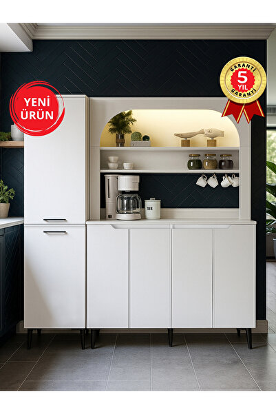 dorpek Melinta LED'li 4 Kapaklı Mutfak Dolabı, Kahve Köşesi & Singa Çok Amaçl...