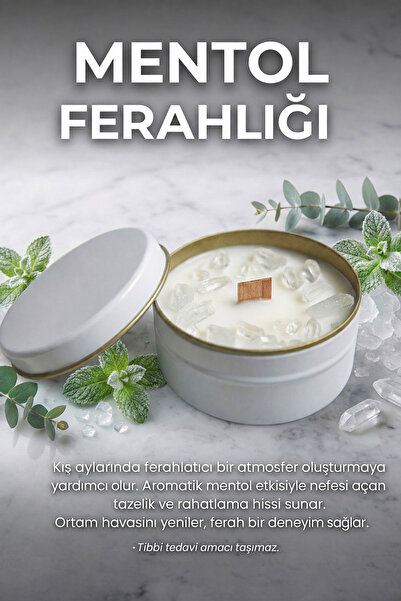 Candle Ferahlatıcı Mentol Aromaterapi Mumu Lavanta Esanslı, Ahşap Fitilli Ten...