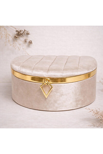 EL-MAR HOME Kadife Kaplama Gold Detaylı Takı Kutusu Sandık