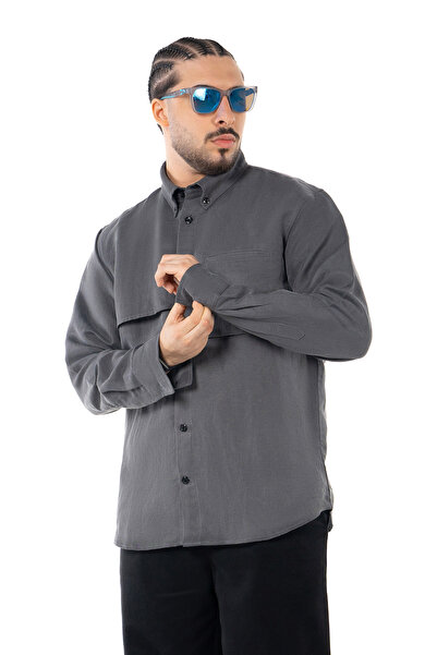 PIKI PIKI Relaxed Grey Line Pocket Shirt