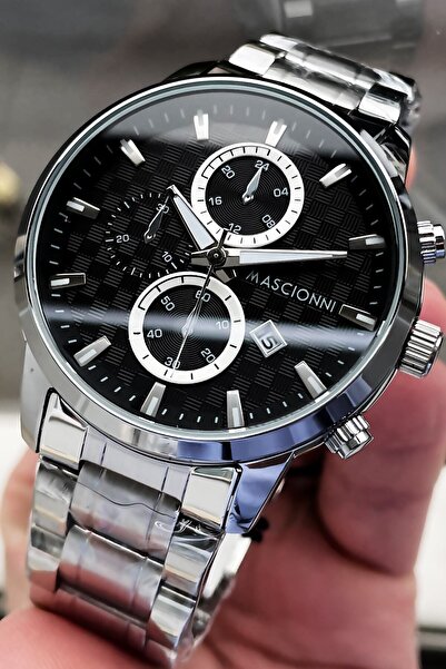 mascionni ساعة يد رجالية 3 أتم مقاومة للماء حزام فولاذي فضي اللون + حجر طبيعي...
