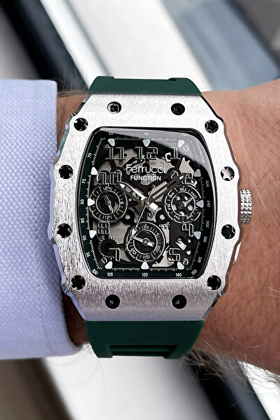 Ferrucci Function 3 Atm Su Geçirmez Erkek Kol Saati Yeşil Renk Silikon Kordon...