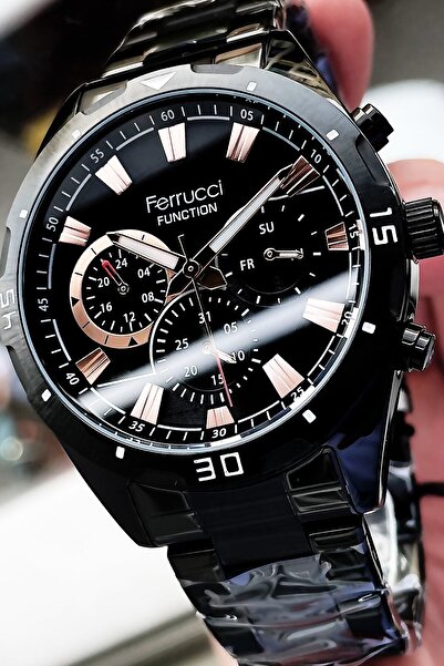 Ferrucci Function Erkek Kol Saati 3 Atm Su Geçirmez Siyah Renk Çelik Kordon FRE2023C4