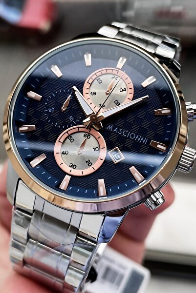 mascionni ساعة يد رجالية 3 اتم مقاومة للماء لون فضي سوار فولاذي Elg303