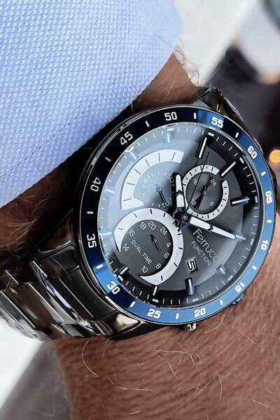 Ferrucci ساعة يد رجالية فونكشن 3 أتم مقاومة للماء بحزام فولاذي بلون مدخن Elg584