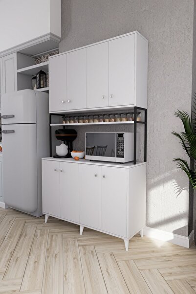 Mirobi Nexar Kavhe Köşesi 8 Raflı Çok Amaçlı Mutfak Dolabı Beyaz