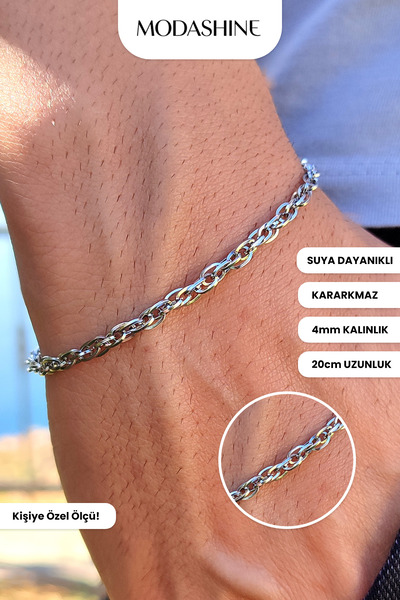 ModaShineShop سوار ستانلس ستيل للجنسين مقاوم للصدأ - لون فضي - مقاوم للماء