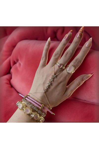 Xui Vintage Altın Taş Yüzük /Pembe Gümüş Taşlı- Kedi Gözü Taşı Yüzük Ayarlana...