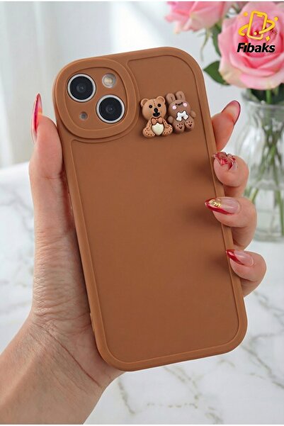 Fibaks İphone 14 Uyumlu Kılıf Tasarımlı Desenli Kamera Korumalı Ayıcık Ve Tav...