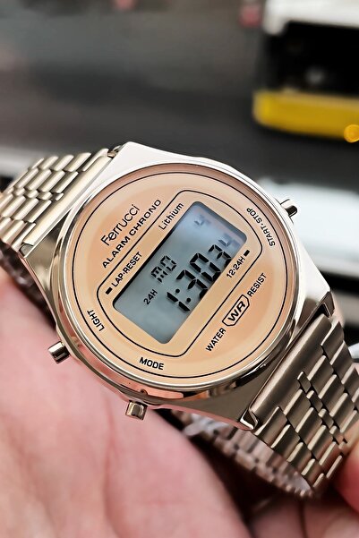 Ferrucci 3 Atm Su Geçirmez Rose Gold Renk Çelik Kordon Unisex Dijital Kol Saati Elg632