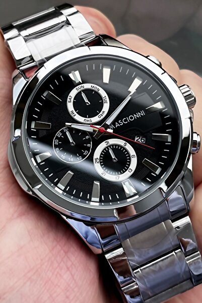 mascionni ساعة يد رجالية 3 اتم مقاومة للماء لون فضي سوار فولاذي Elg317
