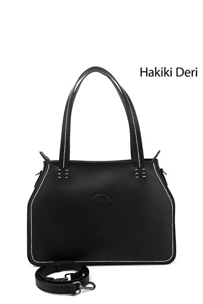 GÖNDERİ(R) حقيبة يد وكتف نسائية من الجلد الطبيعي باللون الأسود