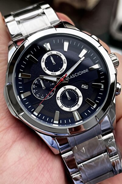 mascionni ساعة يد رجالية 3 أتم مقاومة للماء سوار فولاذي فضي اللون + حجر طبيعي...