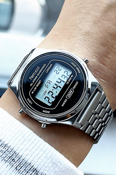 Ferrucci Çelik Kordon 3 Atm Su Geçirmez Gümüş Renk Unisex Dijital Kol Saati F...