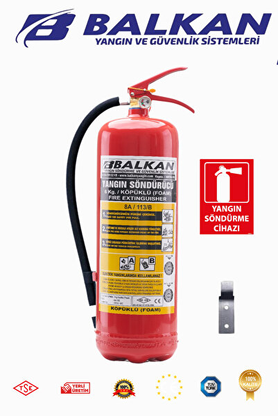ELİT YANGIN VE GÜVENLİK SİSTEMLERİ 6 KG RUHSATA UYGUN KÖPÜKLÜ YANGIN SÖNDÜRME CİHAZI LEVHA+ASKI APARATI