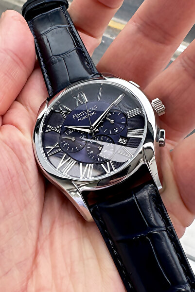 Ferrucci Function Erkek Kol Saati 3 Atm Su Geçirmez Lacivert Deri Kordon + FR...