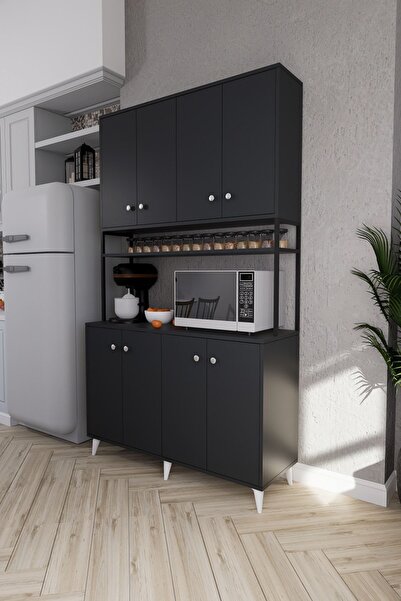 Mirobi Nexar Kavhe Köşesi 8 Raflı Çok Amaçlı Mutfak Dolabı Antrasit