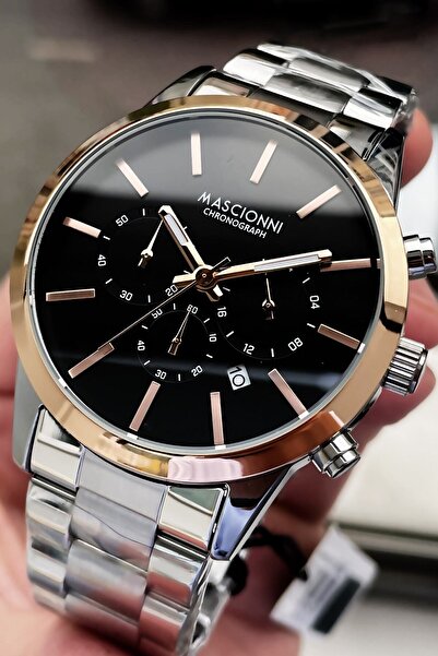 mascionni ساعة يد كرونوغراف للرجال 3 أتم مقاومة للماء باللون الفضي وسوار فولا...
