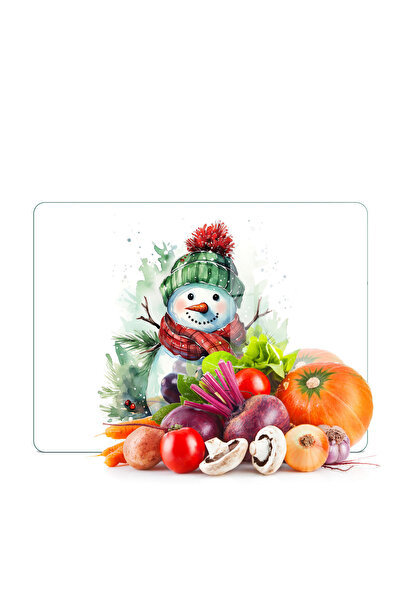 Decovetro Glass Cutting Board and Serving Bowl with Snowman Pattern 30 X 40 cm
