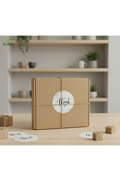 Sticker Kuşe 36 Adet Yuvarlak Kesim Thank You Beyaz Zemin (3,7x3,7cm)