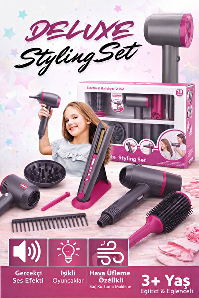 kosetoys Gerçekçi kuaför seti sesli ışıklı ve hava üfleme teknolojisi