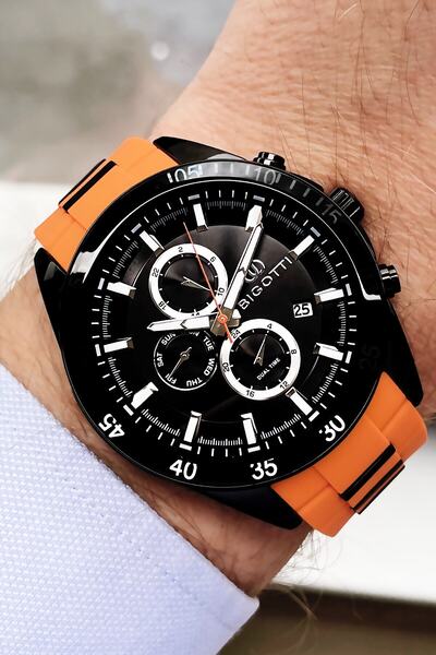 Bigotti ساعة يد رجالية أصلية من السيليكون 5 ATM مقاومة للماء لون برتقالي BME2...