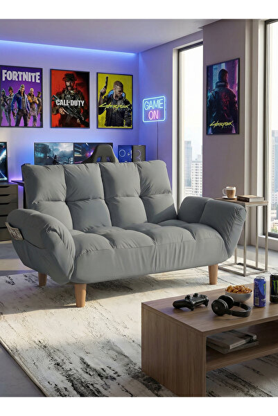 Taimi أريكة سرير قابلة للطي تتسع لشخصين، بمساند ذراعين وظهر قابلة للتعديل، لغرفة المعيشة، رمادي - 110 سم طول × 30 سم عمق × 60 سم ارتفاع