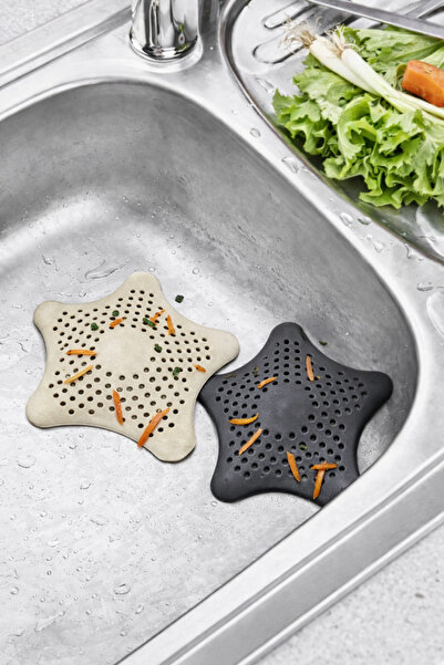 Tanemce 2 Pieces Black-Beige Starfish Sink Strainer, Sink Stopper, Silicone Strainer