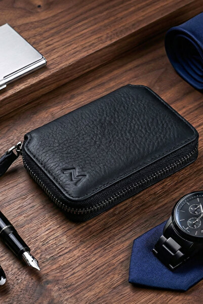 TESBİHCİBABA محفظة بطاقات جلدية للرجال بسحاب من Mandarin Dark Way