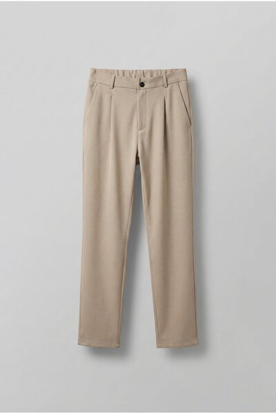 ablukaonline Ανδρικό άνετο παντελόνι σε μπεζ φαρδιά εφαρμογή - Ελαστική μέση