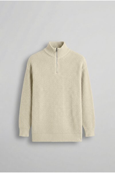 ablukaonline Pulover supradimensionat pentru bărbați de culoare bej cu jumăta...