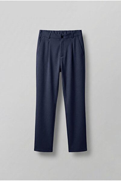 ablukaonline بنطال مريح بخصر مطاطي فضفاض للرجال باللون الأزرق الداكن