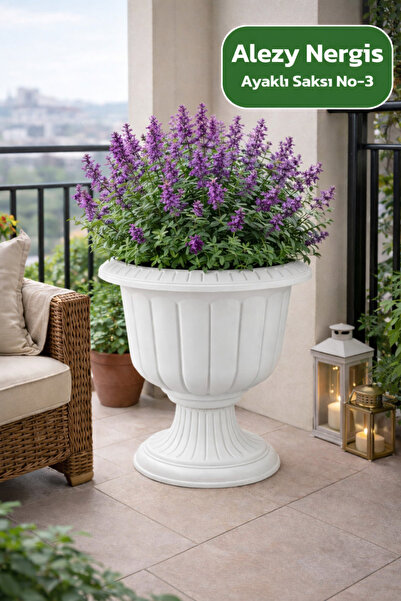 Alezy N003 Nergis Dış Mekan Saksı 47 Litre Ø59cm Dış ve İç Mekan Saksısı Beyaz