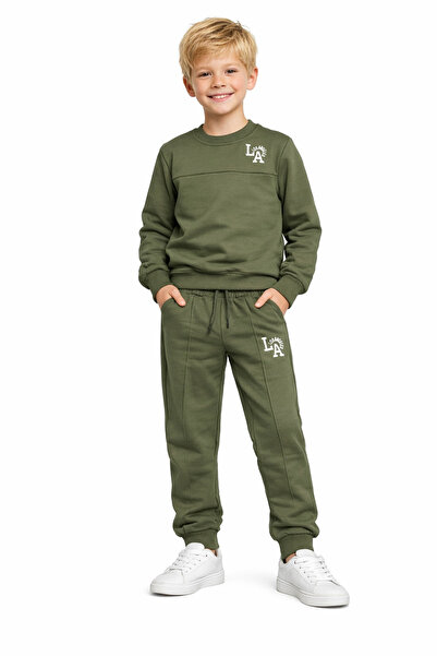 zepkids طقم رياضي للأولاد مطرز باللون الكاكي