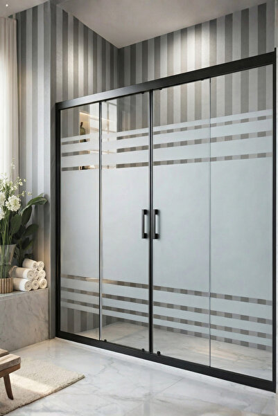 Durul Duşakabin Ön Cephe Siyah Profil 5mm Desenli Cam Yükseklik 190cm