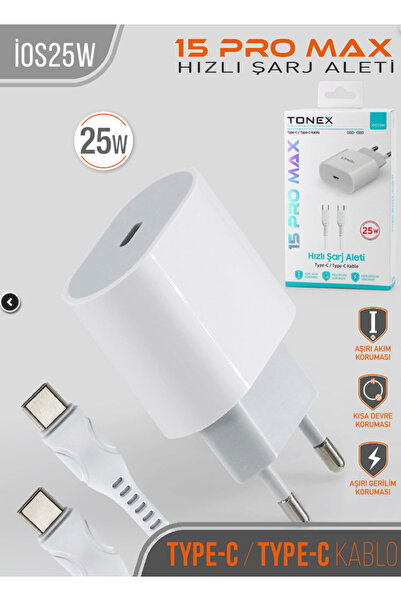 Genel Markalar İphone 15/15Plus 25w Uyumlu Hızlı Şarj Aleti Seti Usb-c Kablo Dahil Tonex