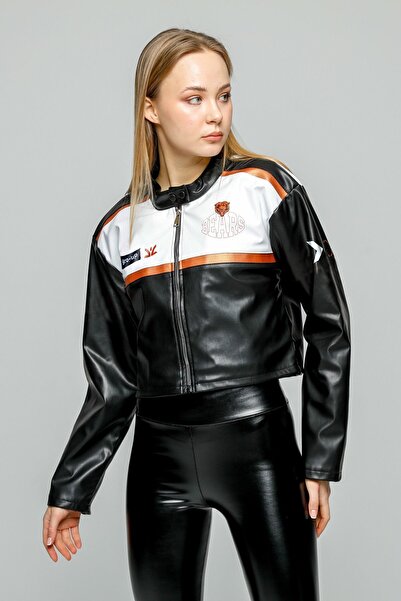 Black Level Jachetă de motociclist cu dungi din piele imprimată oversize pent...