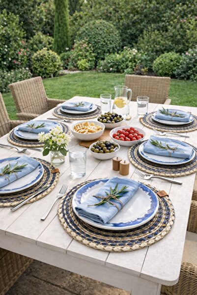 Zeria Home Hasır Amerikan Servisi Tabak Altlığı Renkli Kalın Hasır Örgü Servi...