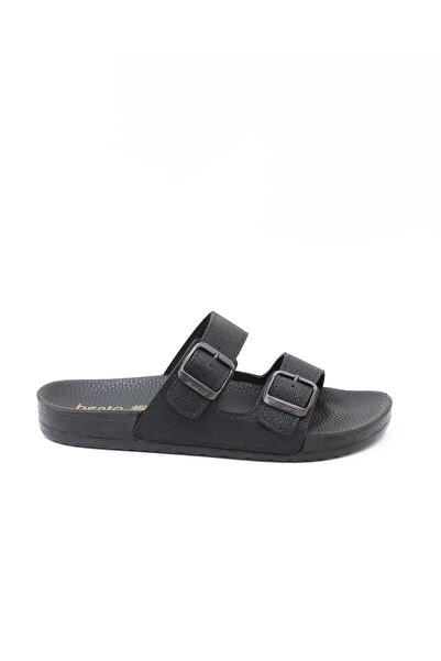 BENTO 43001 Siyah Çift Tokalı Anatomik Unisex Terlik