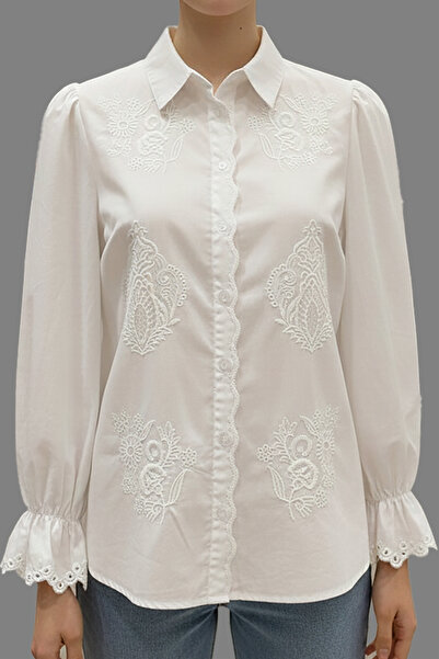 Fumel Cămașă vintage prințesă albă cu scoici de damă